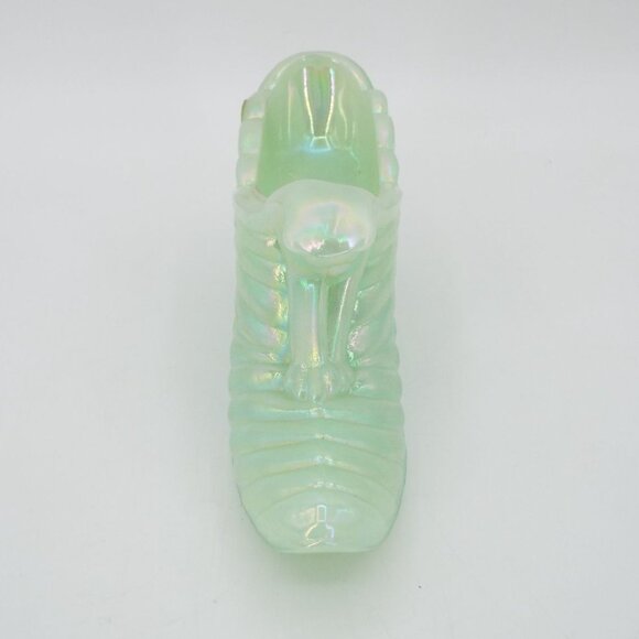 Vintage Fenton Iridescent Jadeite Glass Shoe Cat Head Handmade in USA - Picture 3 of 12